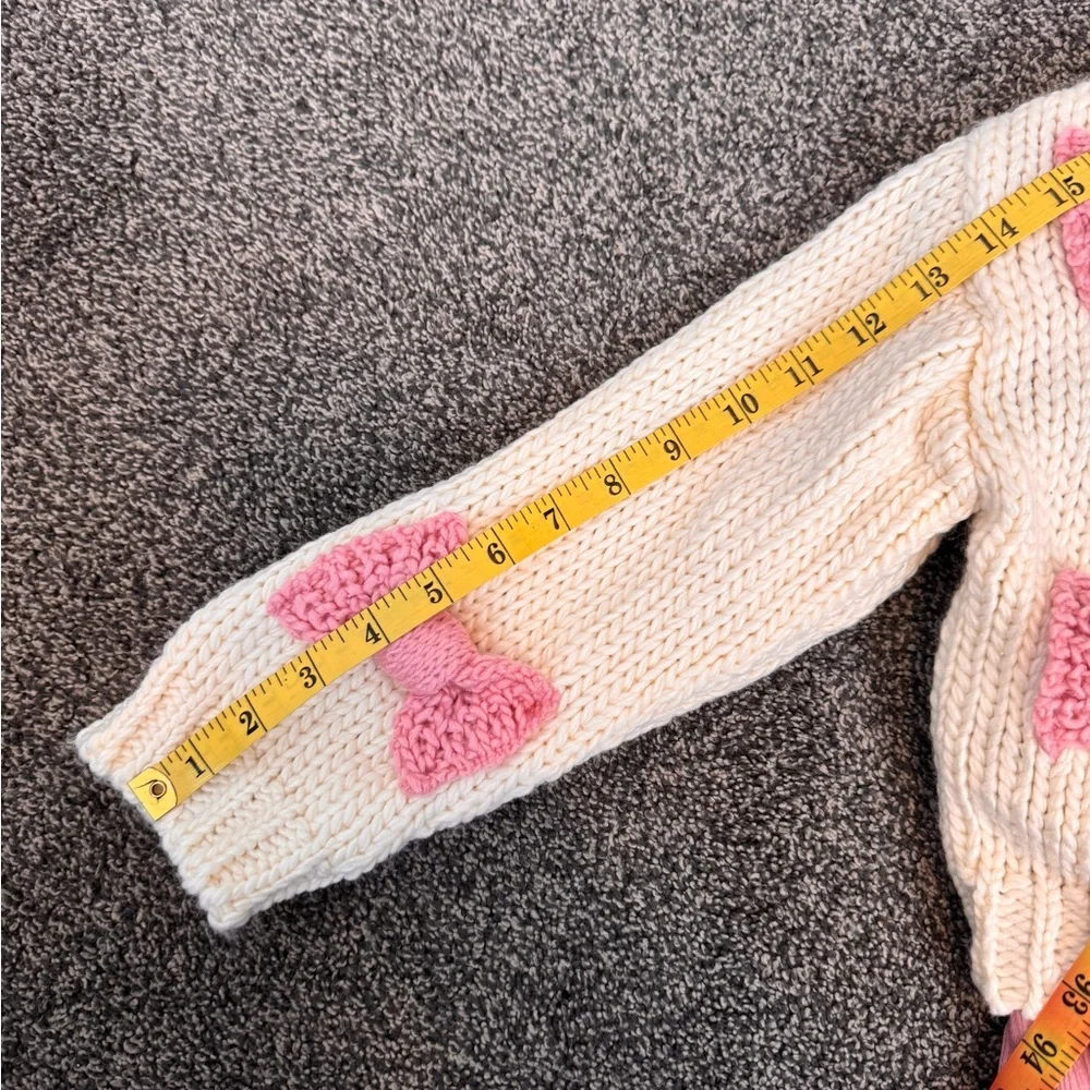 Kids Cream Chucky Cardigan with Pink Bows and Mauve Dress 2Piece Set size 5 NWTS